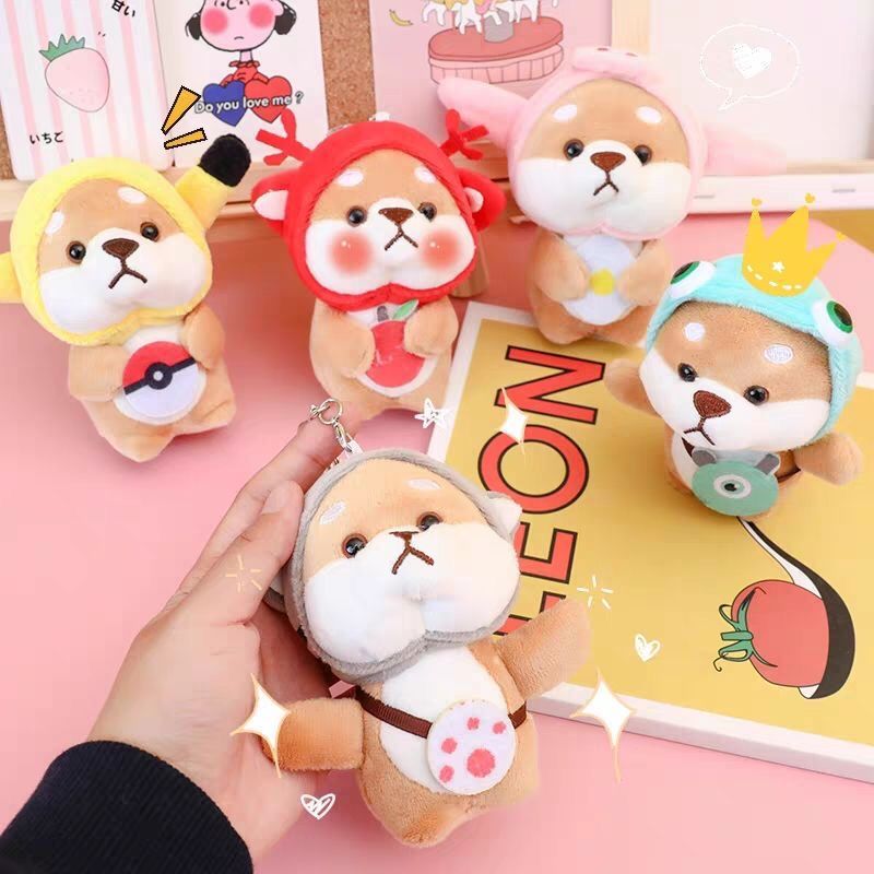 11cm Durable Rose Quartz Crystal Teddy Dog Plush Light Keychain-Silk Screen Printed Backpack Clips &amp; Accessories