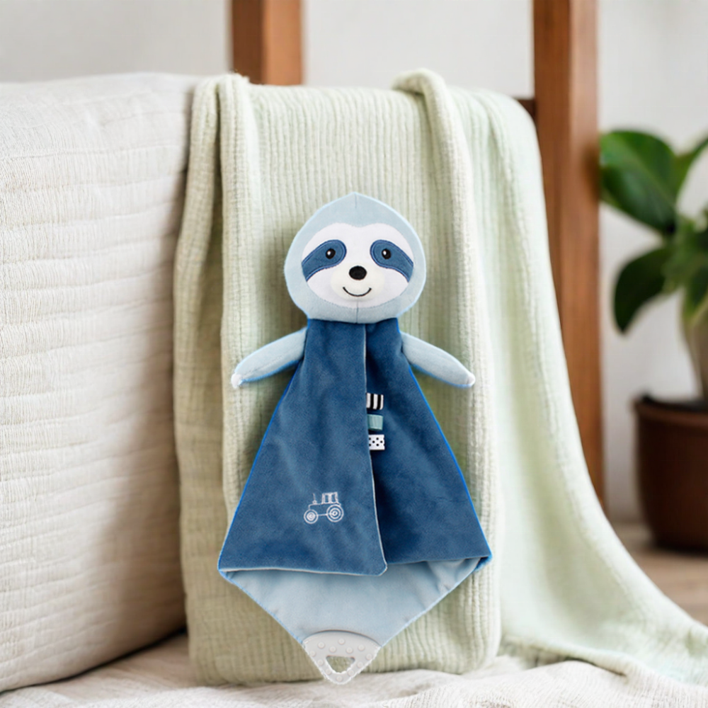 Custom Super Soft Plush Sloth Security Blanket With Baby Teether Baby Security Blanket Lovie Suitable for Newborns and Infants