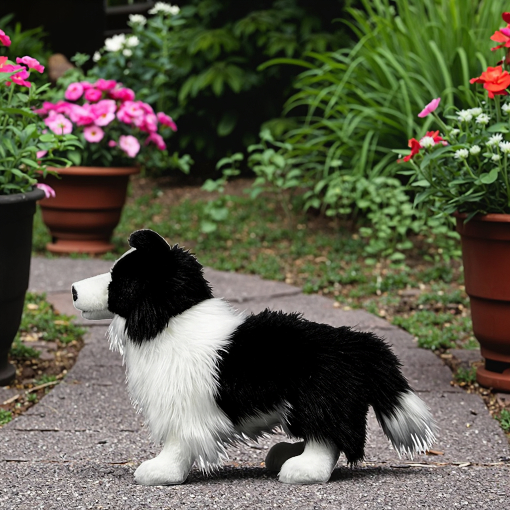 Customized Plush Border Collie Dog Stuffed Animal Toy-Realistic Long Haired Black PP Cotton Filled Polyester Material 15 Inch