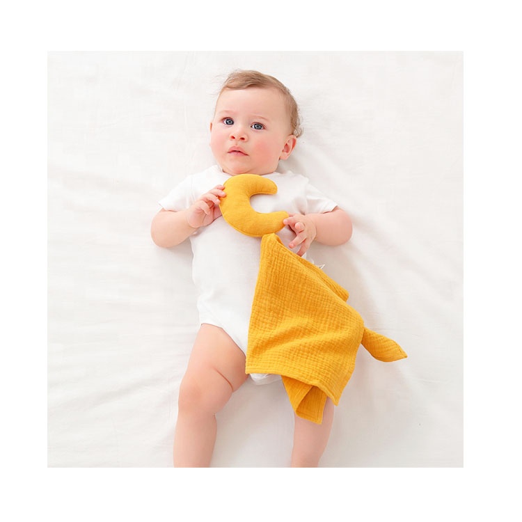 Comforting Sleep Gifts Custom Moon Star Toy Ins Lovey Baby Security Muslin Blanket for Babies