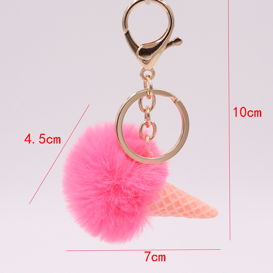 Cute Pompom Keychain Ice Cream Cone Furry Pom Pom Decorative Purse and Backpack HandBag Pendant Clip Puff Bal Key Chains Charms