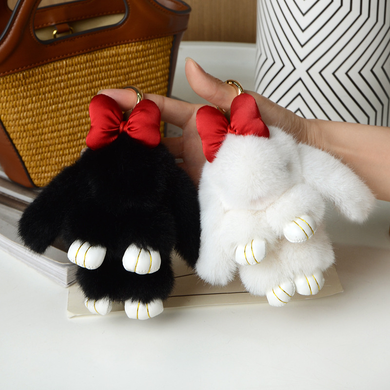 Wholesale Soft Fur Pom Pom Fluffy Plush Rabbit Keychain Bunny Doll Keyring Bag Charm Accessories Pendant Keychain Car Key Chain