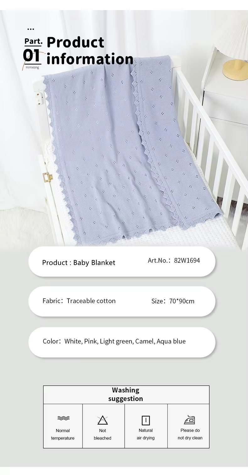 70x90 Custom Organic Cotton Security Swaddle Receiving Blanket Crochet Super Soft Knitted Blanket for Newborns