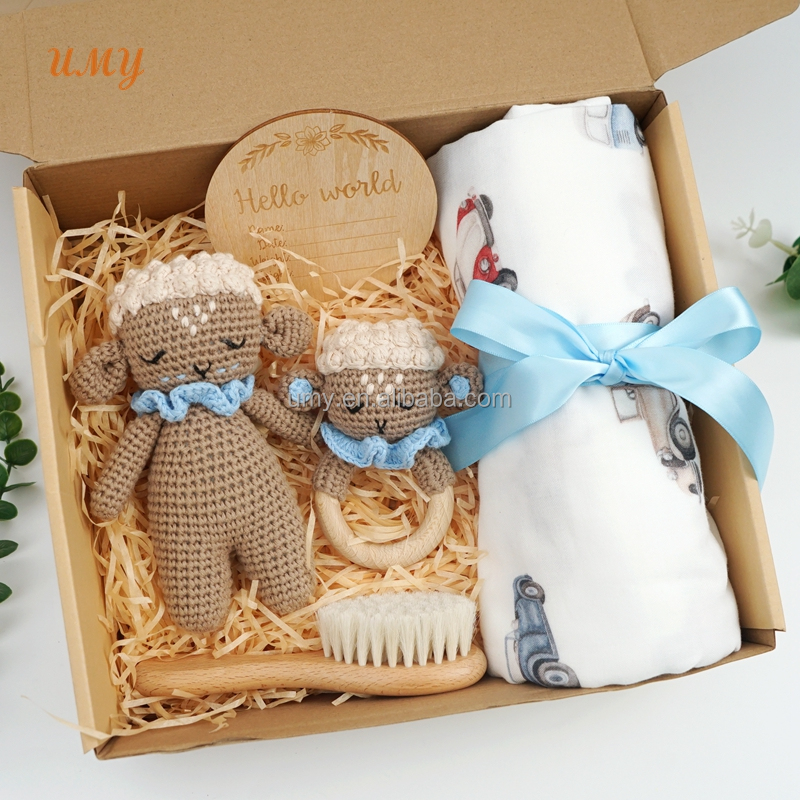 New Arrivals Born Baby Swaddle Gift Set Newborn Shower Receiving Muslin Bamboo Cotton Lovey Comforter Security Blanket Set