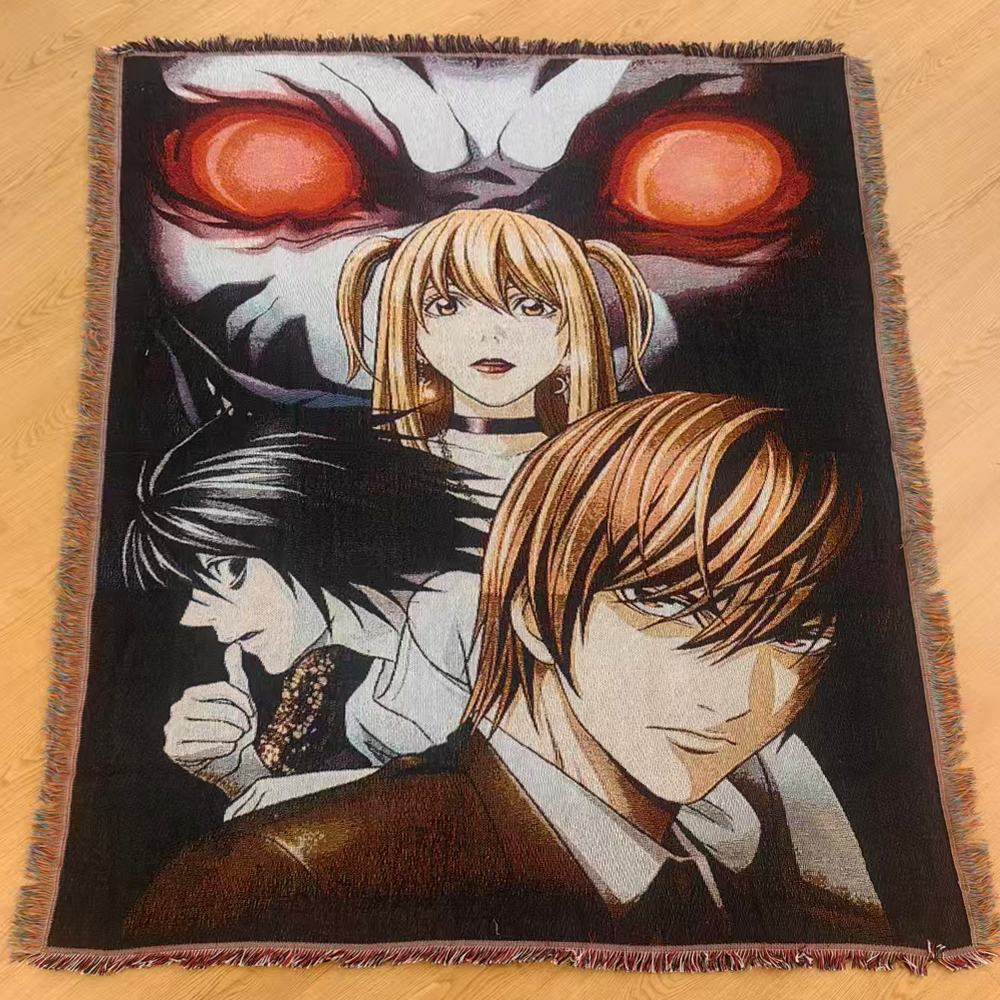 Manufacturers Wholesale Custom Tapestry Woven Blanket Anime Cotton Jacquard Picnic Woven Throw Image Tassel Blanket