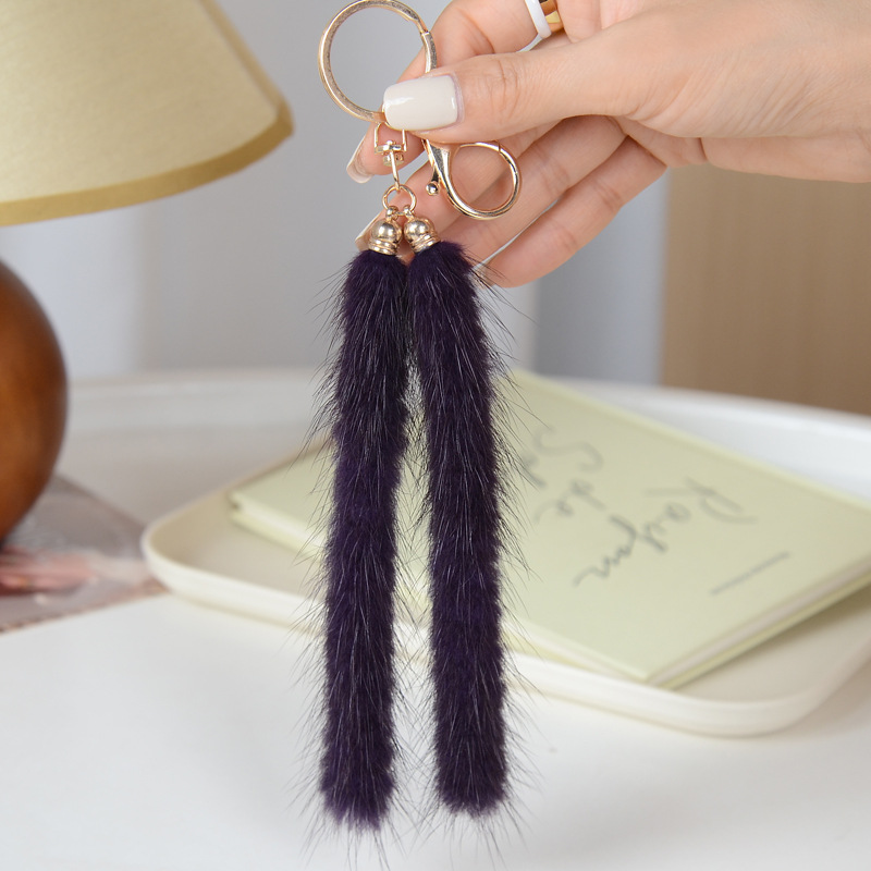 Adorable Double Fur Tail Keychain Genuine Mink Fur Pendant in Multiple Colors with Metal Clip for Backpack Purse and Keys