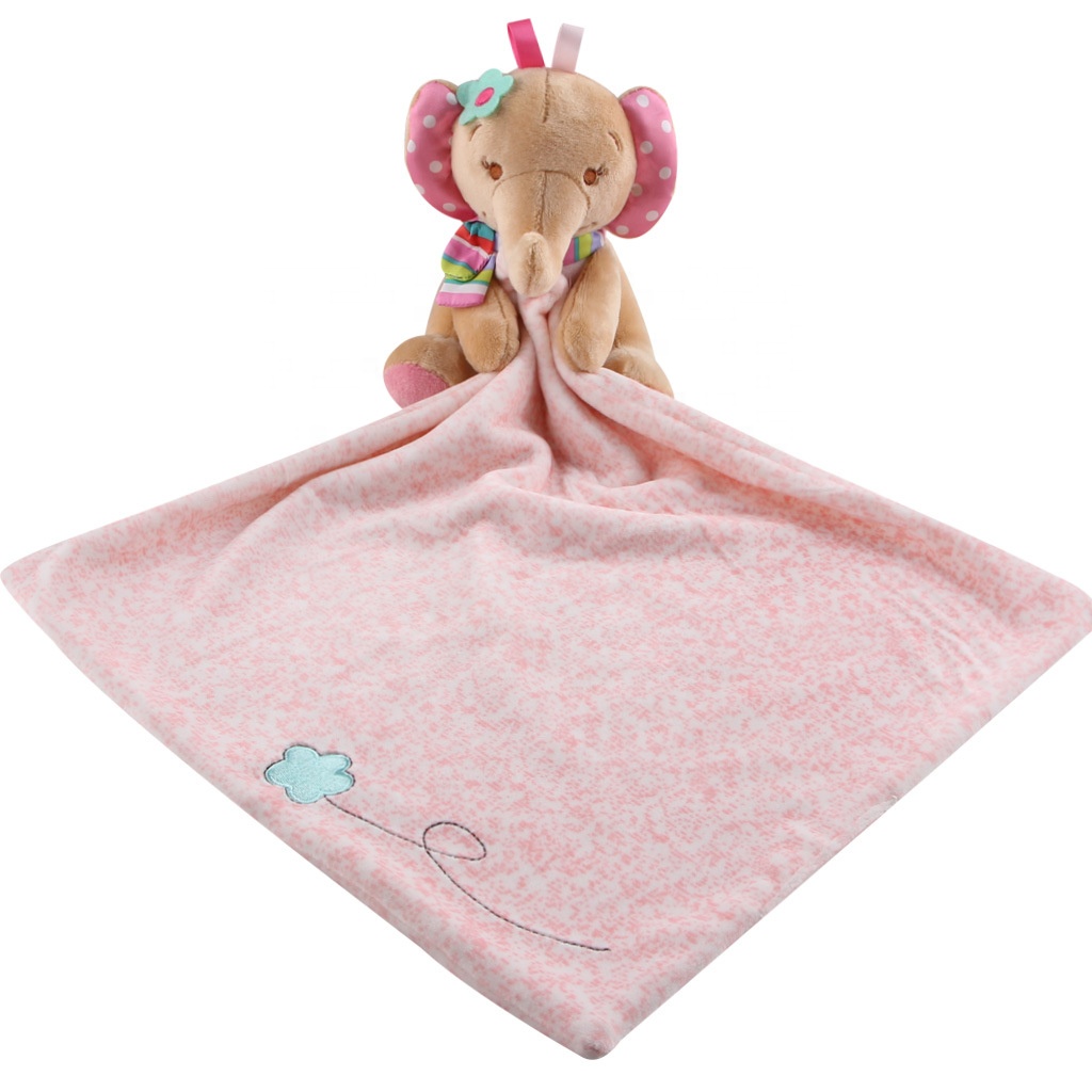 Customizable Custom Soft Baby Toy Elephant Puppy Dog and Donkey Plush Security Blanket Baby Organic Cotton Baby Polar Blanket