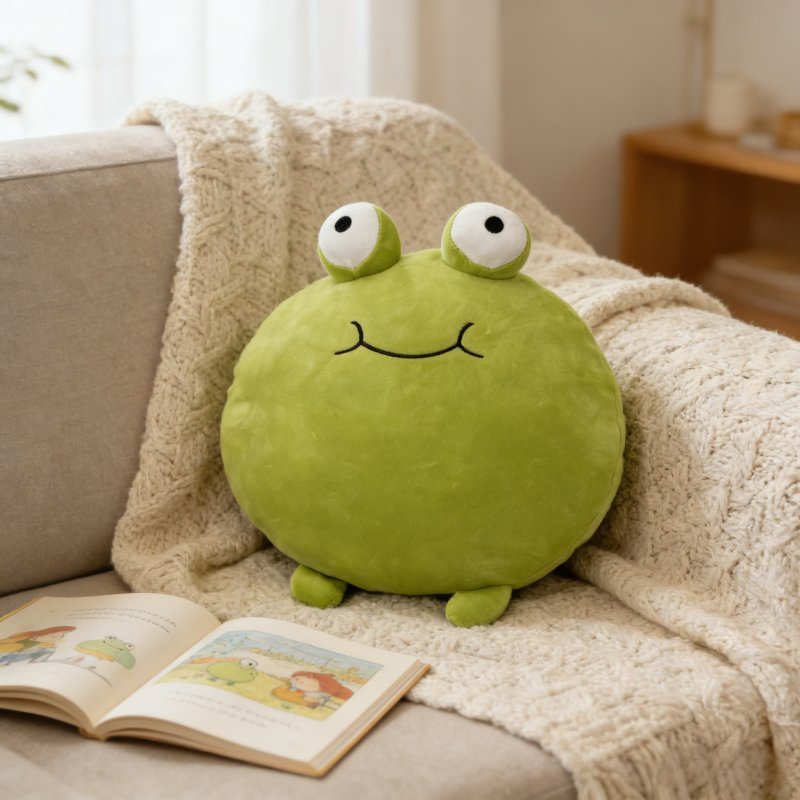 Cute Cartoon Frog Plush Throw Pillow Soft Stuffed Animal Decorative Cushion for Kids &amp; Sofa