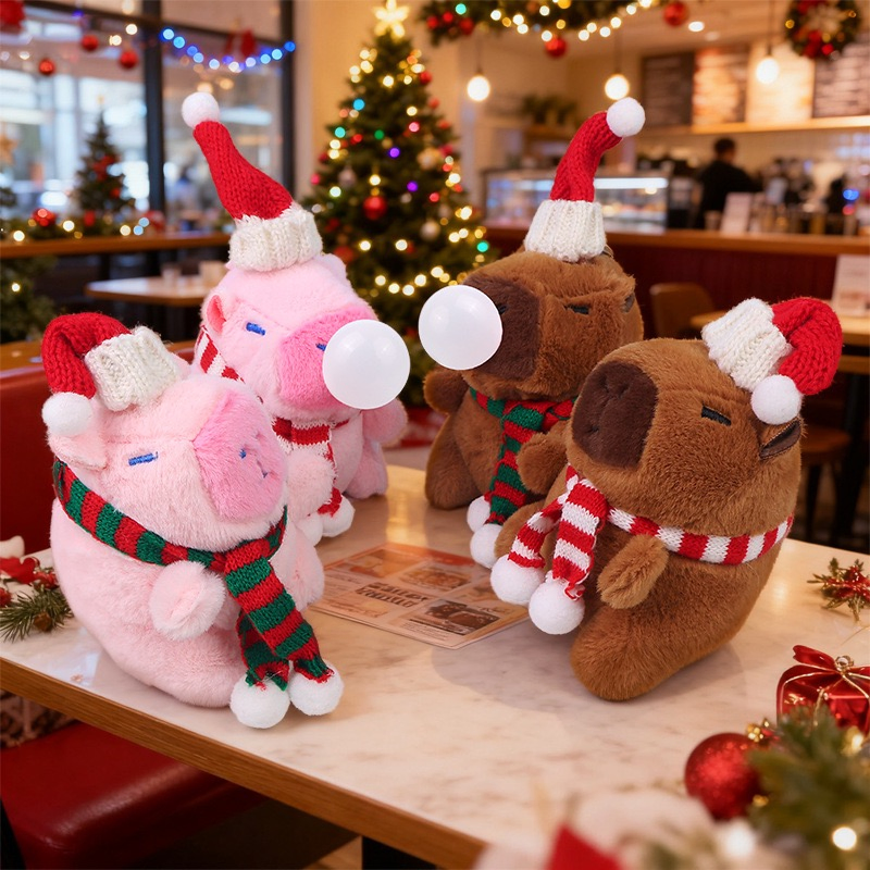 Festive Capybara Stuffed Animals Toys Christmas Plush Pendant for Backpacks and Holiday Decor