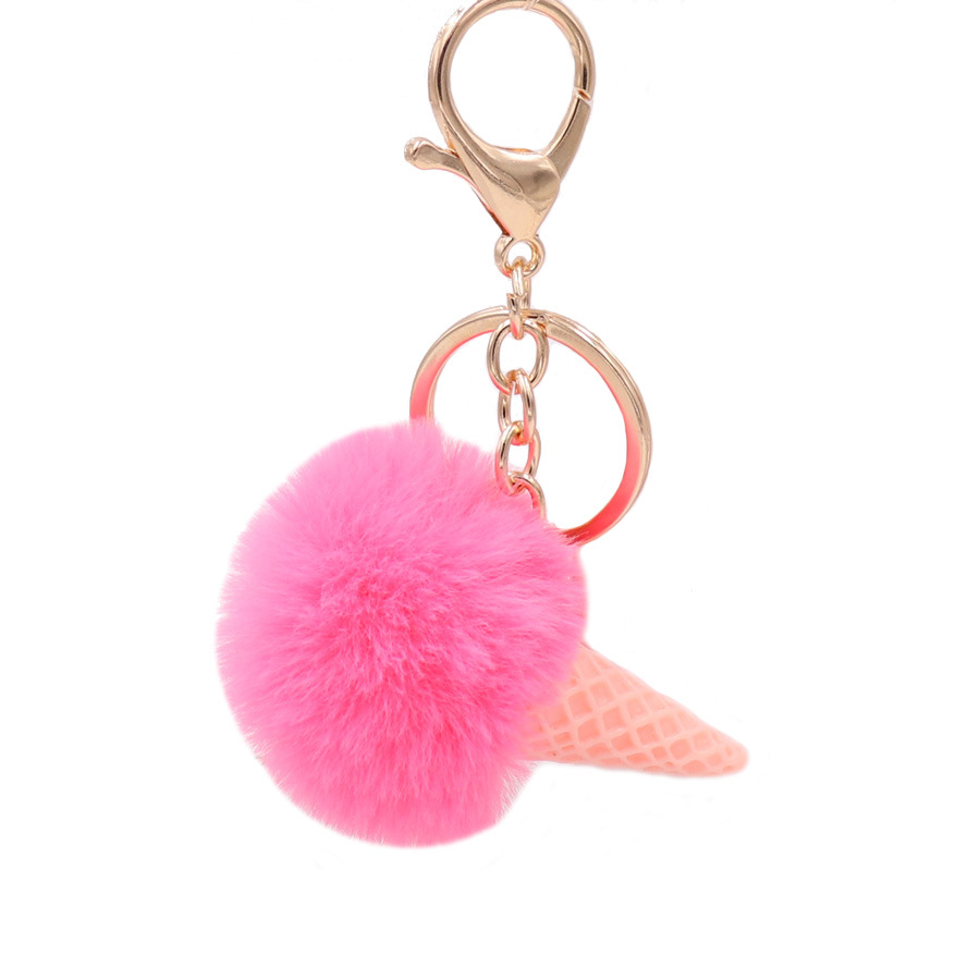 Cute Pompom Keychain Ice Cream Cone Furry Pom Pom Decorative Purse and Backpack HandBag Pendant Clip Puff Bal Key Chains Charms