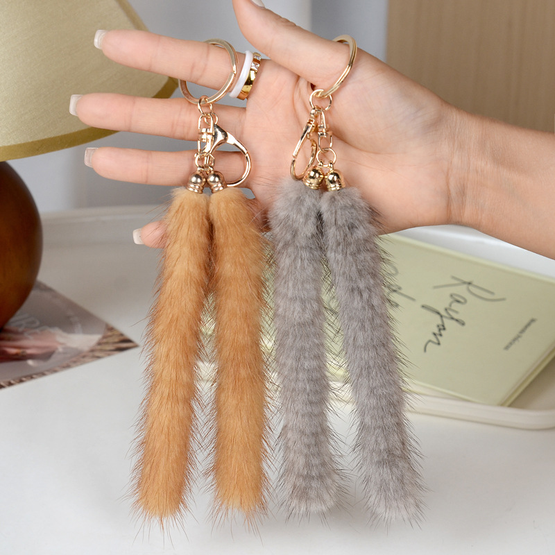 Adorable Double Fur Tail Keychain Genuine Mink Fur Pendant in Multiple Colors with Metal Clip for Backpack Purse and Keys