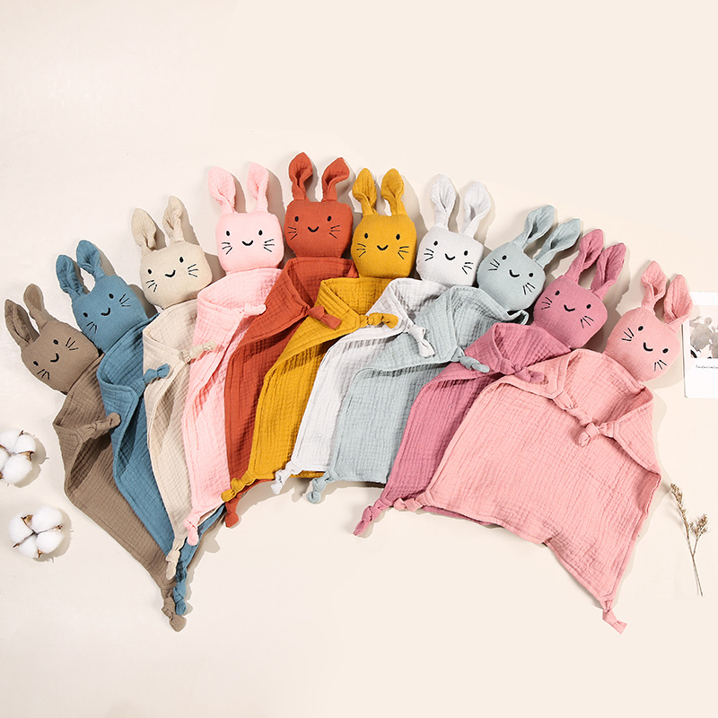 Cute 100% Cotton Muslin Newborn Soft Security Blanket Baby Bed Toy Baby Comforter Toy Baby Animal Bunny Cuddle Blanket