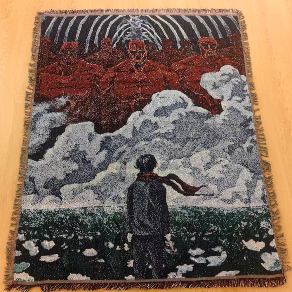 Manufacturers Wholesale Custom Tapestry Woven Blanket Anime Cotton Jacquard Picnic Woven Throw Image Tassel Blanket