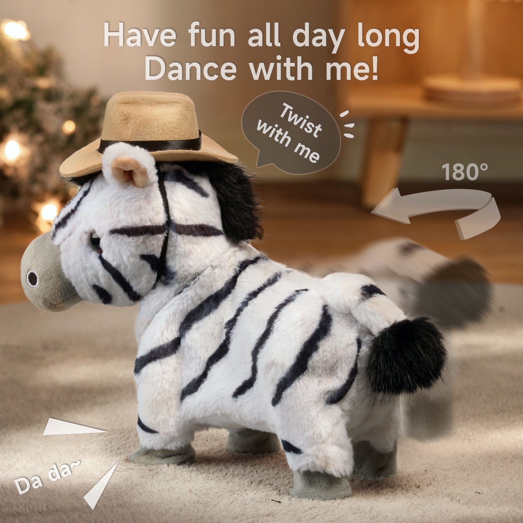 Tumama Kids Cute Animal Electronic Soft Baby Plush Toy Leash Control Twisting Singing Walking Zebra Plush Stuffed Toys for 36M