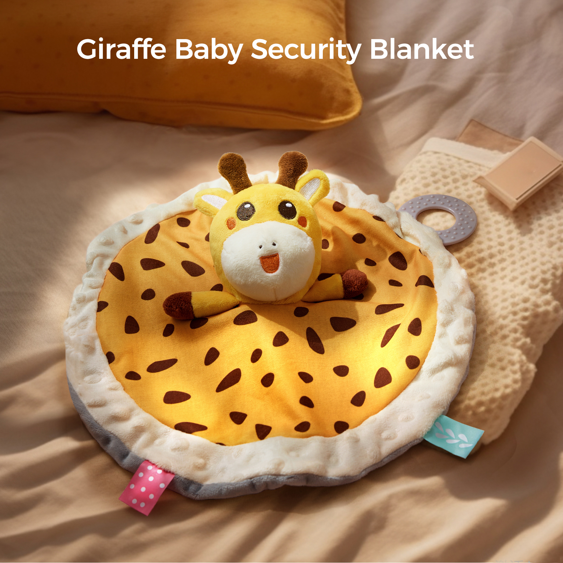 Tumama Kids Giraffe Security Blanket Baby Soft Animal Blanket Toy with Teether Lovely Stuffed Giraffe Baby Security Blanket
