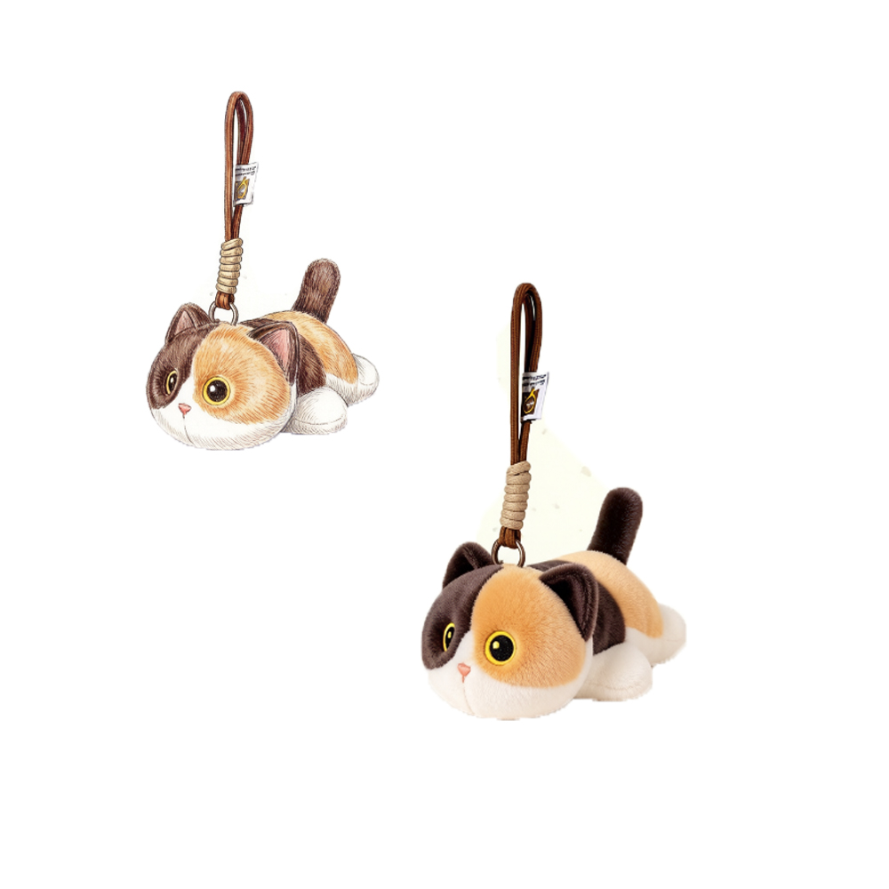 Kawaii Cat Keychain Plush Toys Calico Cat Stuffed Animal Bag Charm Backpack Accessory With Removable Lobster Clip Custom Logo