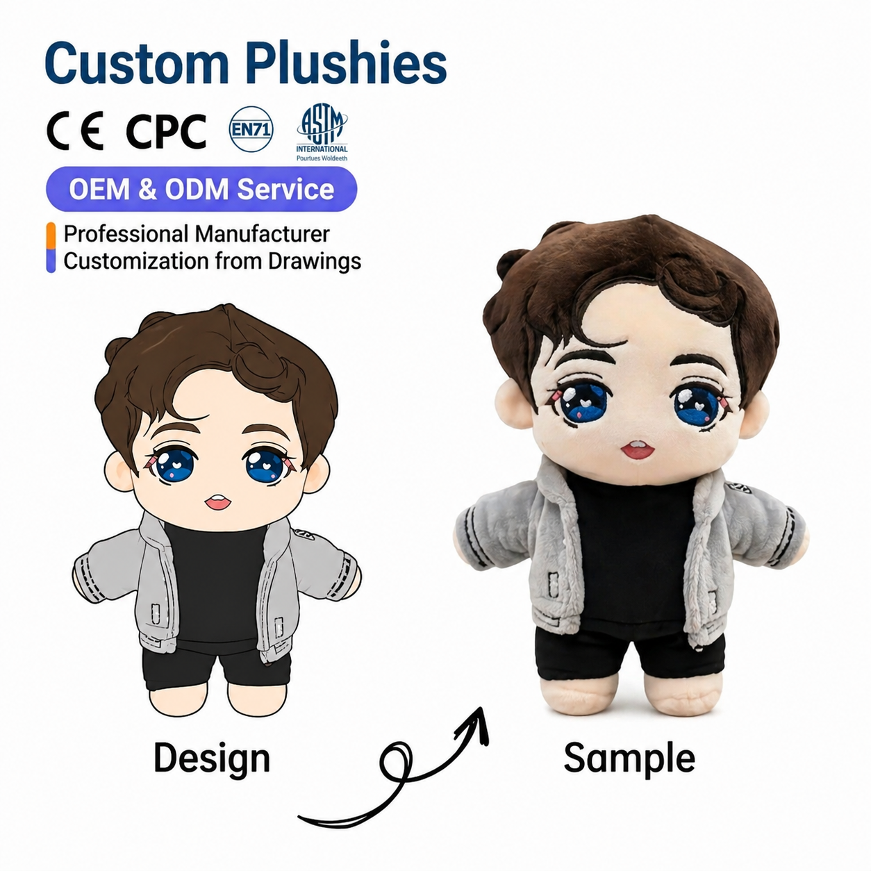 New K- Anime Customizable Plush Doll 20cm Purple Ponytail Sitting Girl Stress Relief Embroidered Soft Stuffed Toy