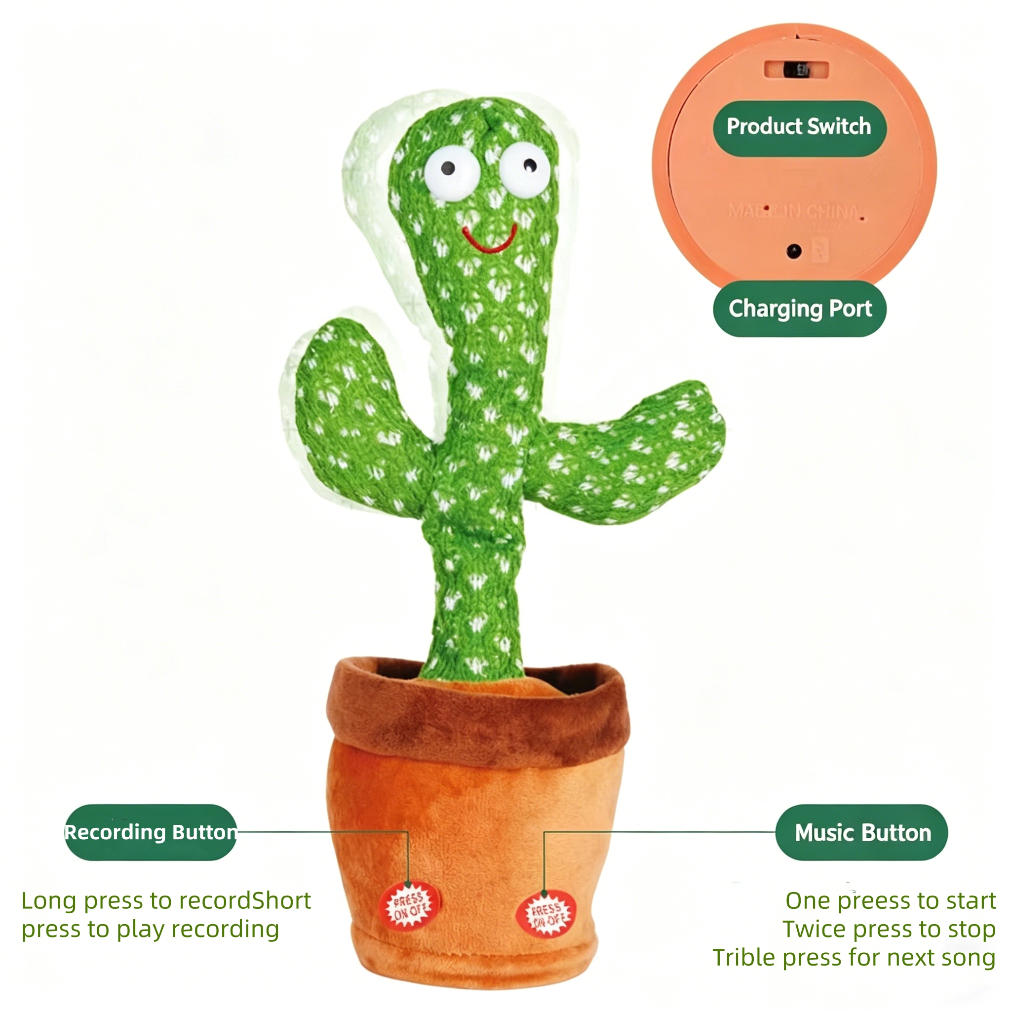 Electric Dancing Cactus Plush Toy Interactive Talking Singing Twisting Cactus Stuffed Doll Funny Gift