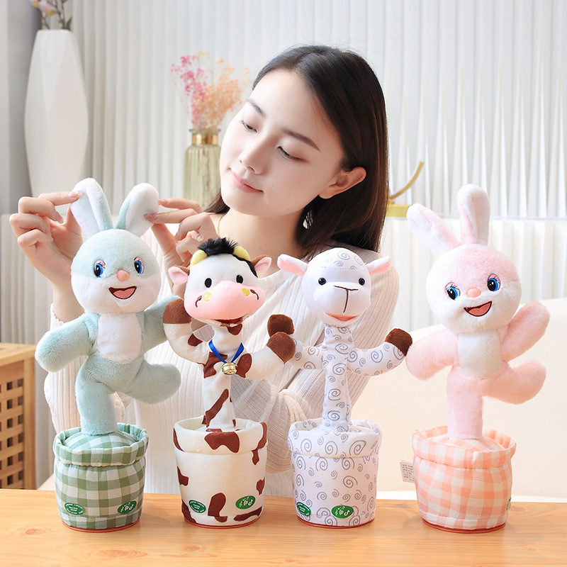 Popular Dancing Animal Electric Rabbit Cow Plush Recording Toy Singing and Talking Twisting Toy