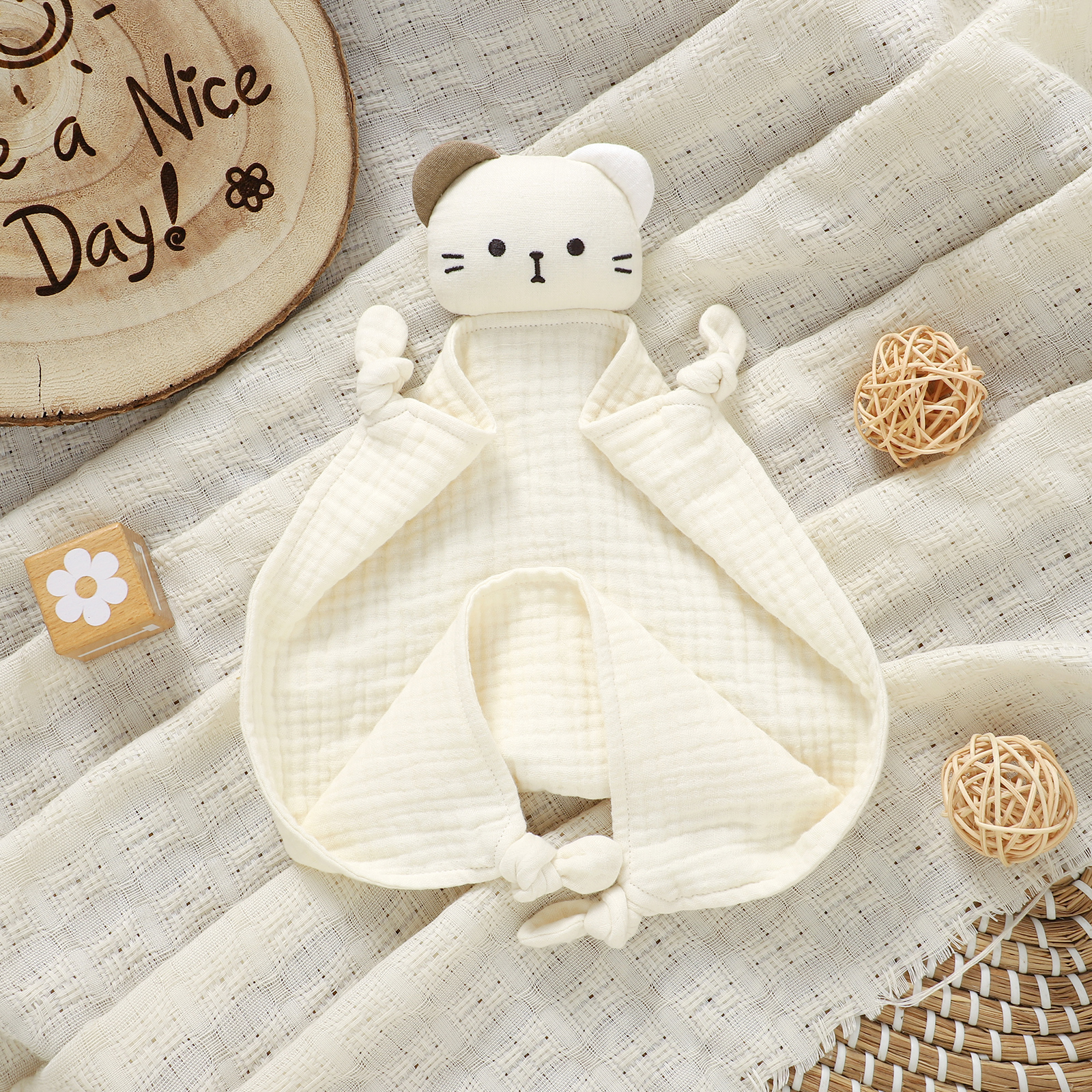 30x30cm Bear Baby Lovey Security Blanket Knotted Muslin Gauze Newborn Soothing Towel Infant Sleeping Comforter Comfort Blanket