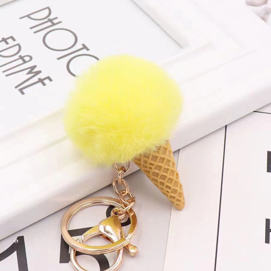 Pompom Keychain Ice Cream Cone Furry Pom Pom Decorative Purse and Backpack HandBag Pendant Clip Puff Bal Keychain