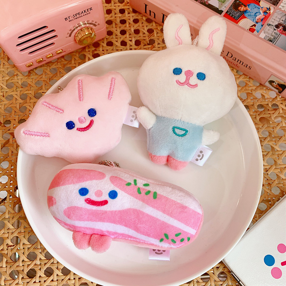Mini Plush Bunny Keychain Rabbit Keychain Plush Stress Relief Toy Cartoon Backpack Clip Plush Toy