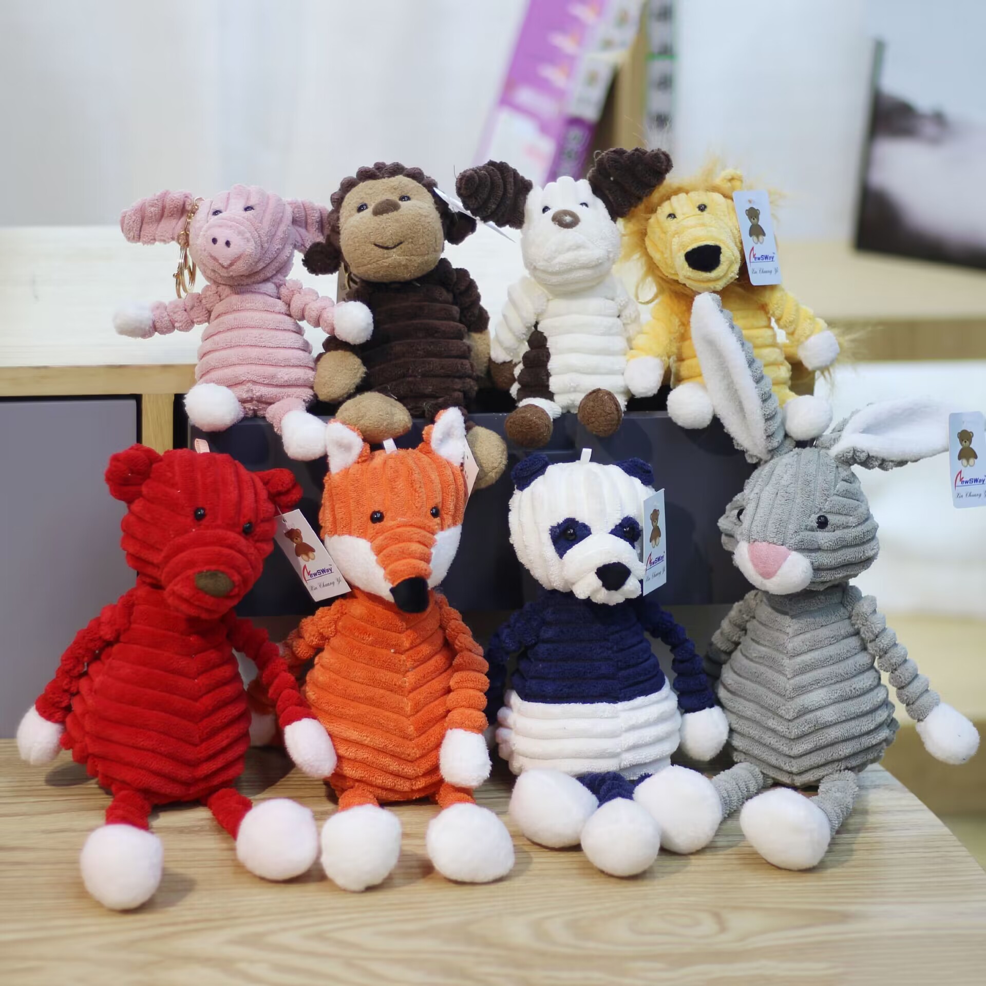 Stripes Animals Monkeys Pigs Foxes Dogs Pandas Rabbits Super Soft Plush Toys Birthday Customized Color Claw Machine Figurines