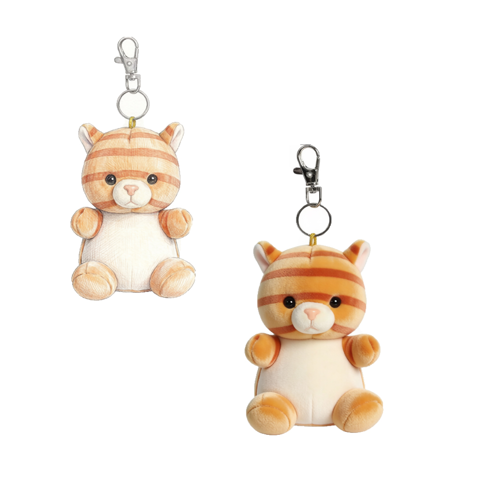 Kawaii Cat Keychain Plush Toys Calico Cat Stuffed Animal Bag Charm Backpack Accessory With Removable Lobster Clip Custom Logo