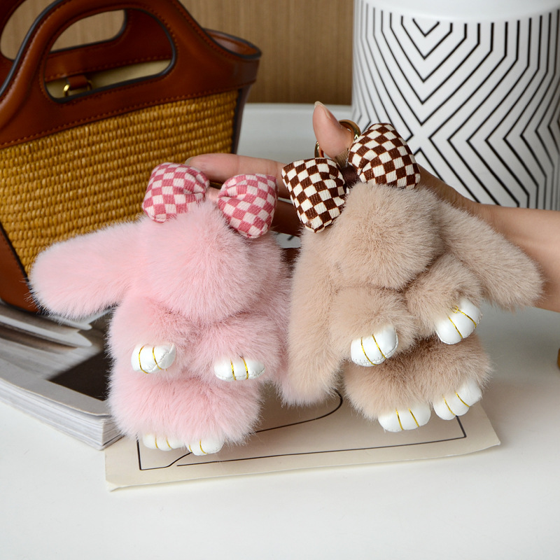 Wholesale Soft Fur Pom Pom Fluffy Plush Rabbit Keychain Bunny Doll Keyring Bag Charm Accessories Pendant Keychain Car Key Chain