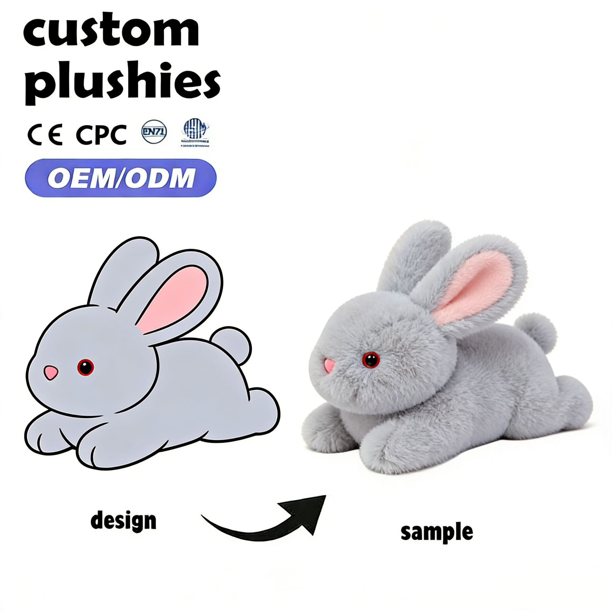 Custom Realistic Rabbit Plush Toy Stress Relief Customized Soft Stuffed Animal Bunny Doll OEM Gift Custom Design 100% Polyester