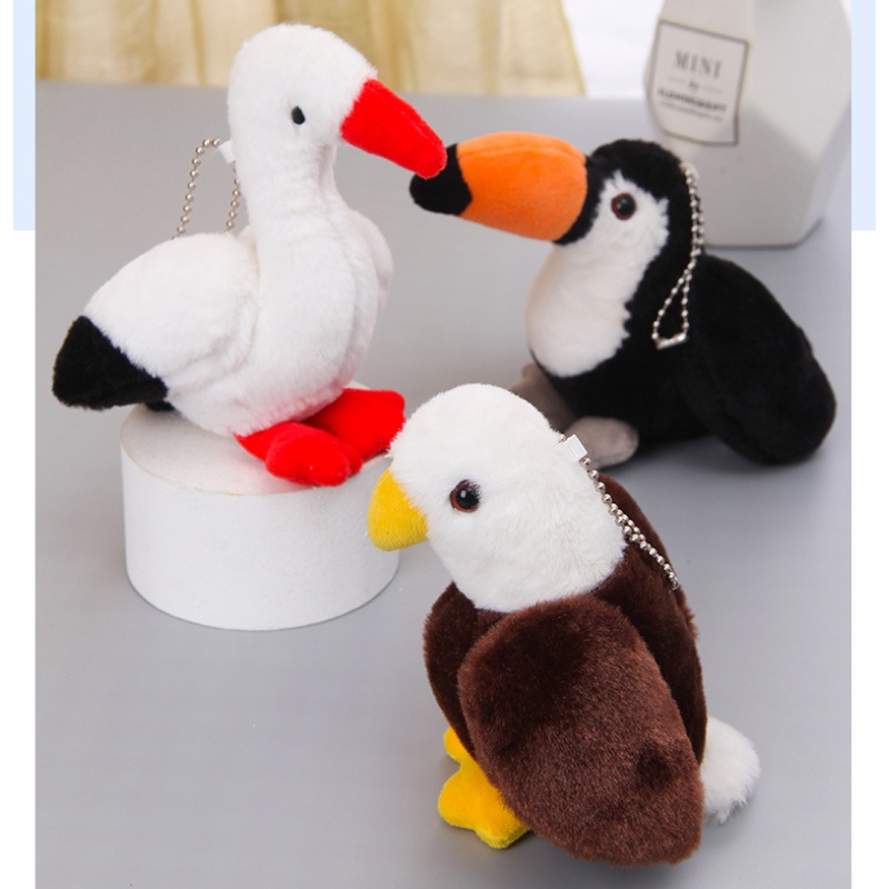 Wholesale Lifelike Animal Birds Keychain Soft Stuffed Backpack Key Clip Plush Pelican Vulture Bald Eagle Toucan Toys