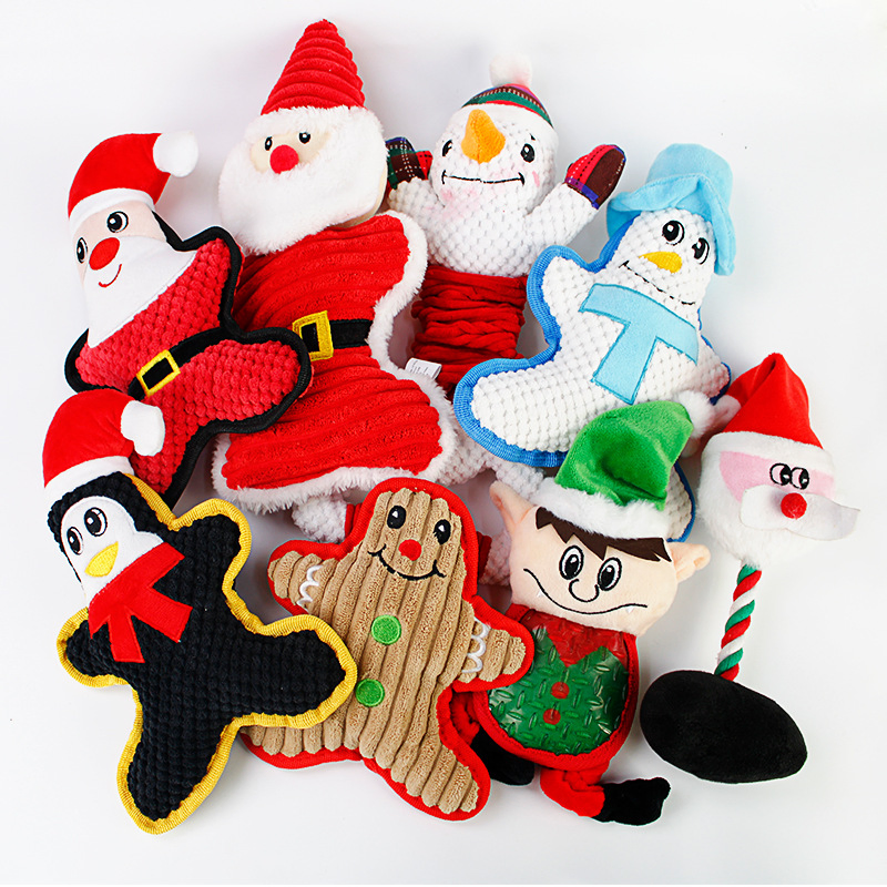 Holiday-Themed Plush Dog Toy Set for Festive Fun