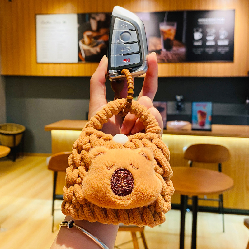 Custom Cartoon Capybara Knitted Plush Headphone Bag Keychain Personalized Logo Soft Stuffed Animal Bag Charm Bulk Wholesale