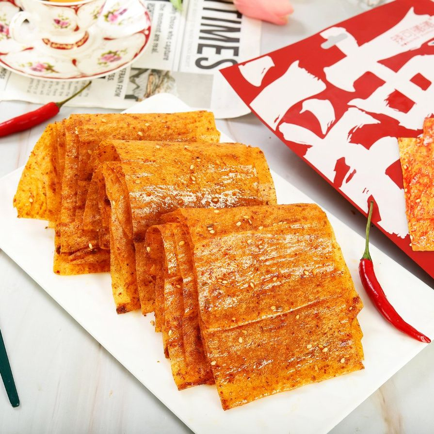 Fatias de Tofu Picante Não Frito em Atacado - Textura Fina e Mastigável - Petisco de Pele de Tofu Picante (Doupi) - Comida de Rua Chinesa Autêntica