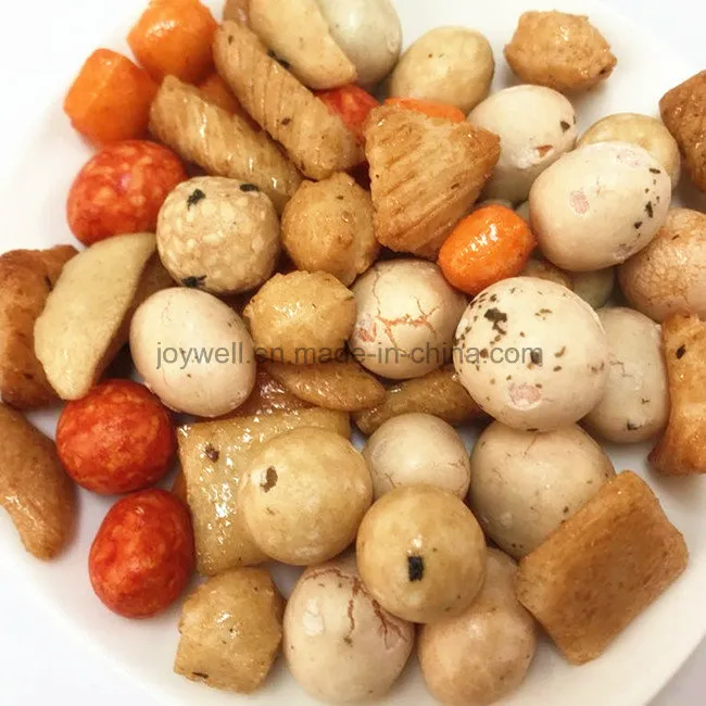 Mistura de Petiscos de Biscoitos de Arroz e Amendoins Cobertos com Molho de Soja