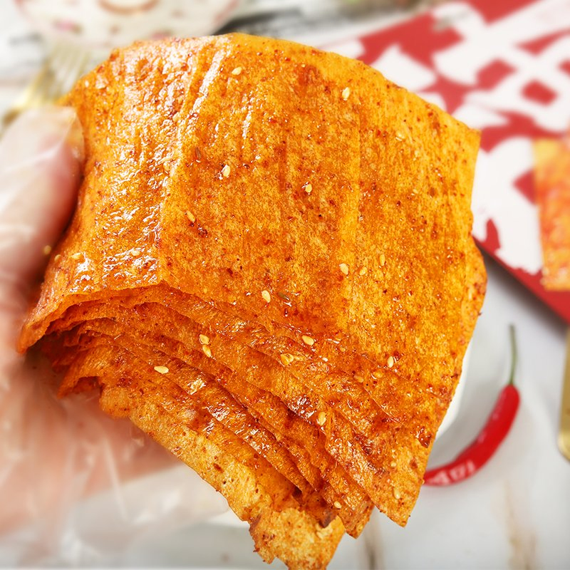 Fatias de Tofu Picante Não Frito em Atacado - Textura Fina e Mastigável - Petisco de Pele de Tofu Picante (Doupi) - Comida de Rua Chinesa Autêntica