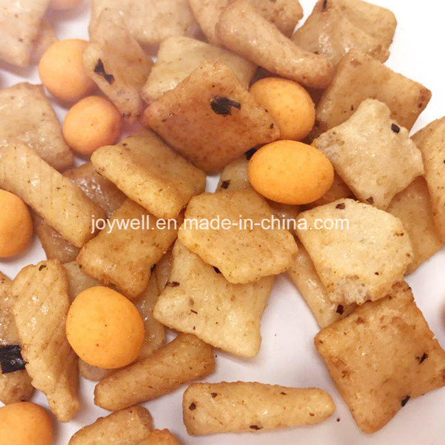 Lanches Populares para Crianças Biscoitos de Arroz e Amendoins Cobertos com Molho de Soja