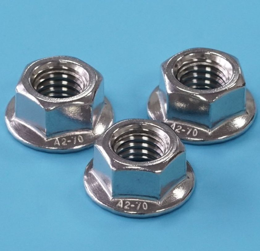 DIN6923 Porca de Aço Carbono e B18.2.2 Porcas Flange Serrilhadas Hexagonais de Aço Inoxidável, SS304 SUS316 Porca Hexagonal em Estoque
