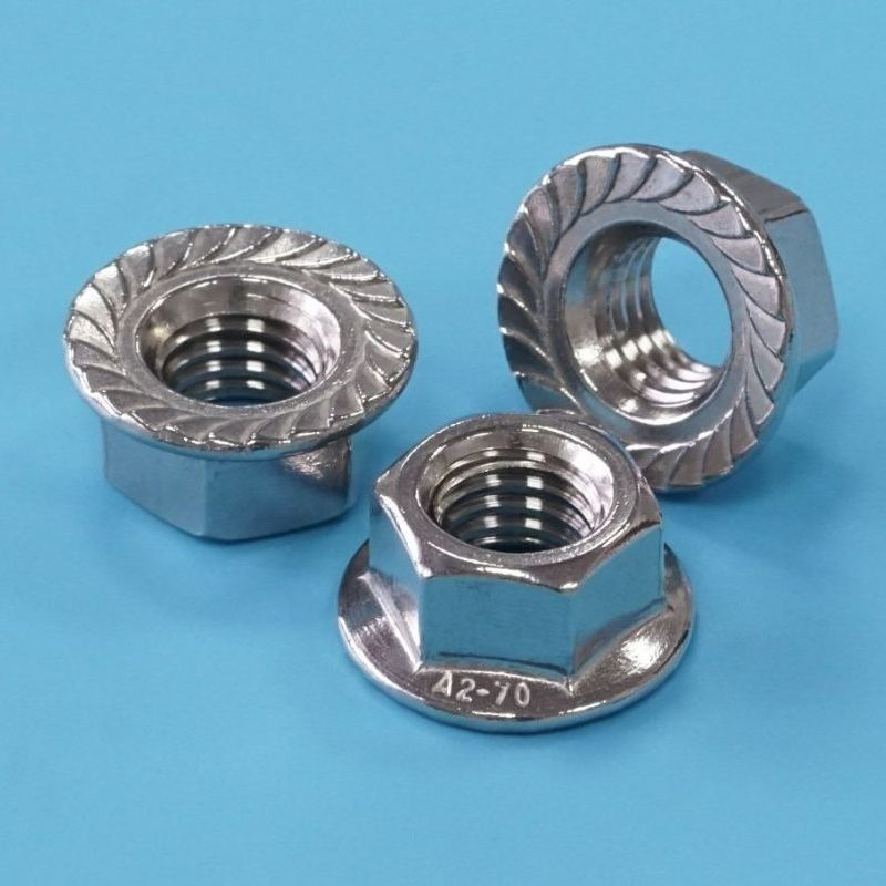 DIN6923 Porca de Aço Carbono e B18.2.2 Porcas Flange Serrilhadas Hexagonais de Aço Inoxidável, SS304 SUS316 Porca Hexagonal em Estoque