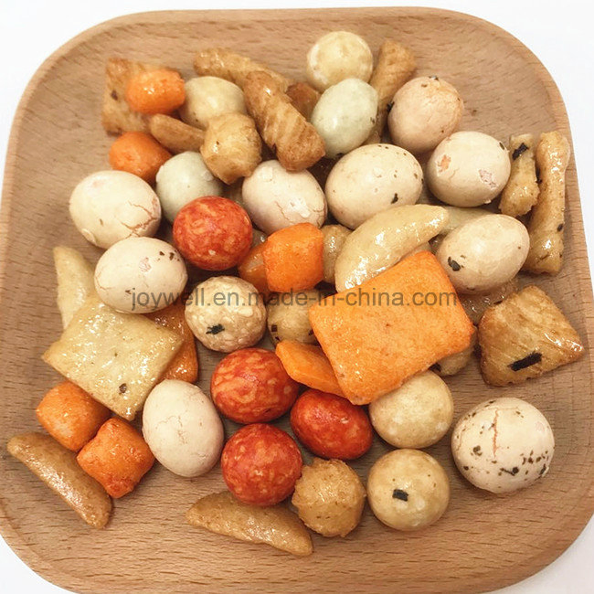Mistura de Petiscos de Biscoitos de Arroz e Amendoins Cobertos com Molho de Soja