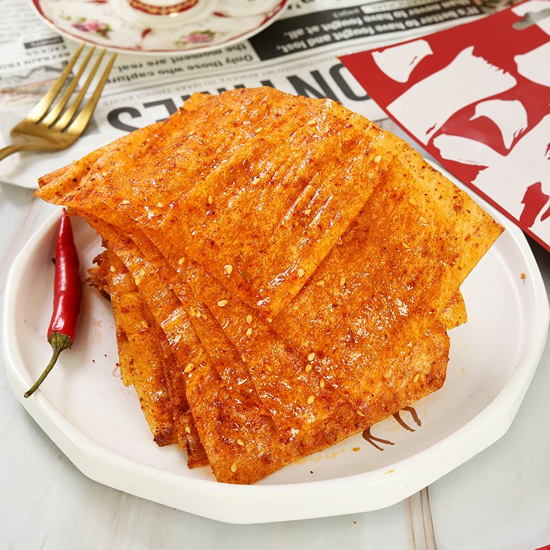 Fatias de Tofu Picante Não Frito em Atacado - Textura Fina e Mastigável - Petisco de Pele de Tofu Picante (Doupi) - Comida de Rua Chinesa Autêntica