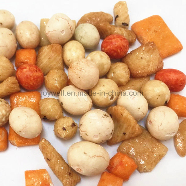 Mistura de Petiscos de Biscoitos de Arroz e Amendoins Cobertos com Molho de Soja