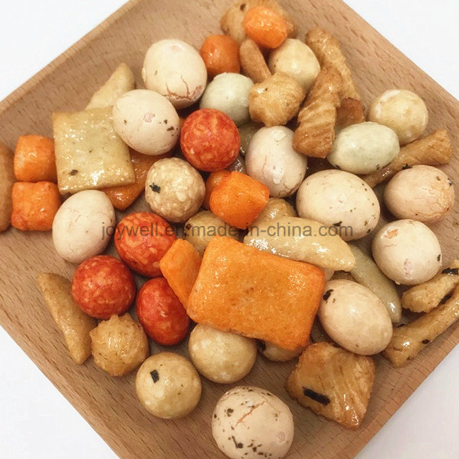 Mistura de Petiscos de Biscoitos de Arroz e Amendoins Cobertos com Molho de Soja