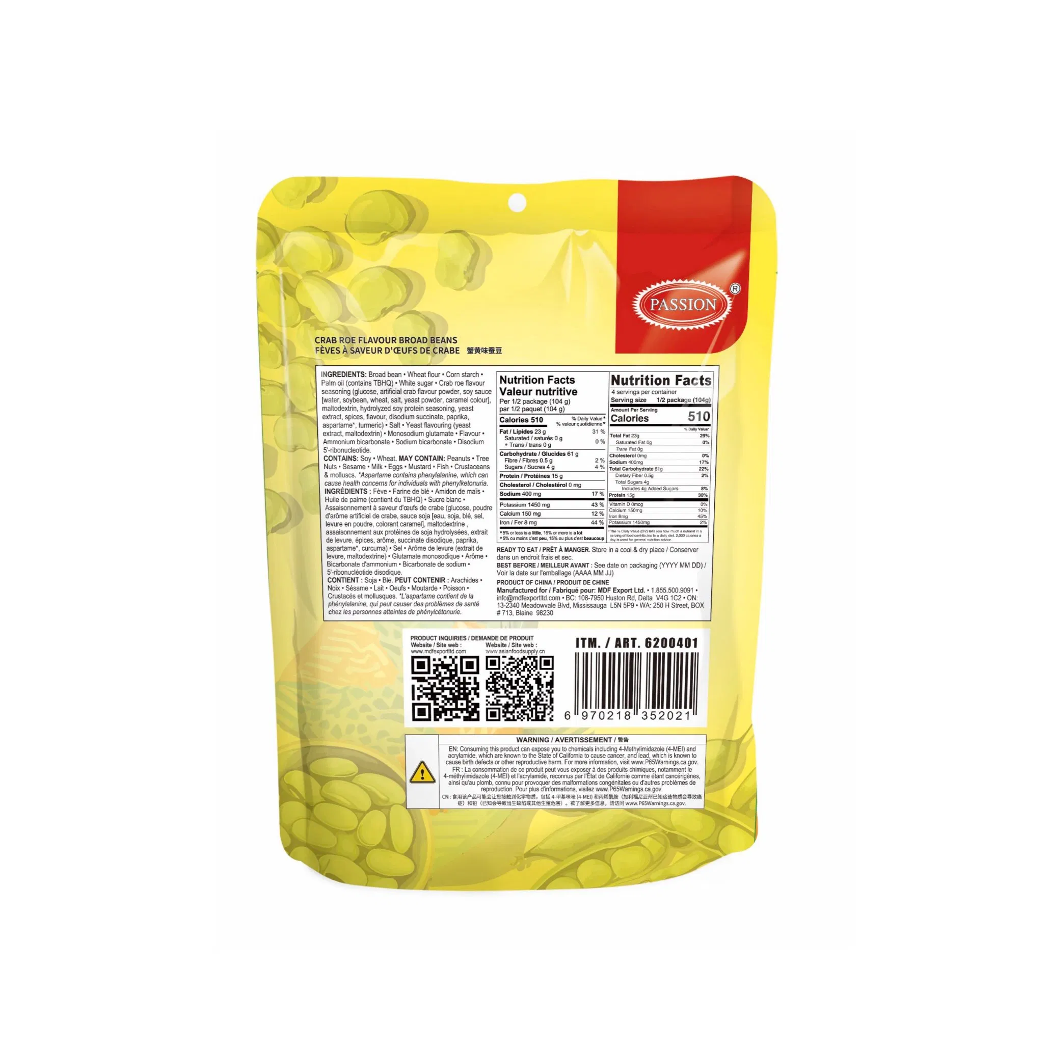 Lanches Casuais Sabor Ovas de Caranguejo com Favas e Sementes de Girassol