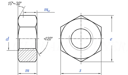 Desenho Técnico de Porcas Hexagonais Grandes em Aço Carbono ISO 4166