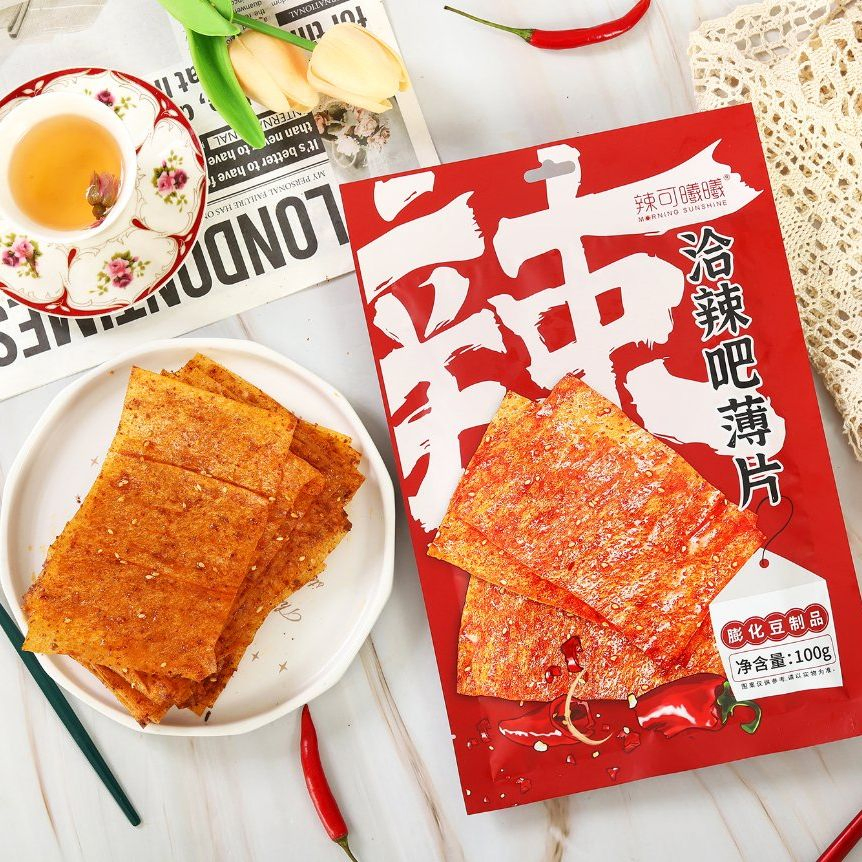 Snack de Pele de Tofu Picante em Lote - Tirinhas de Tofu Mastigáveis, Vegano Halal Pronto para Supermercado e Loja de Conveniência
