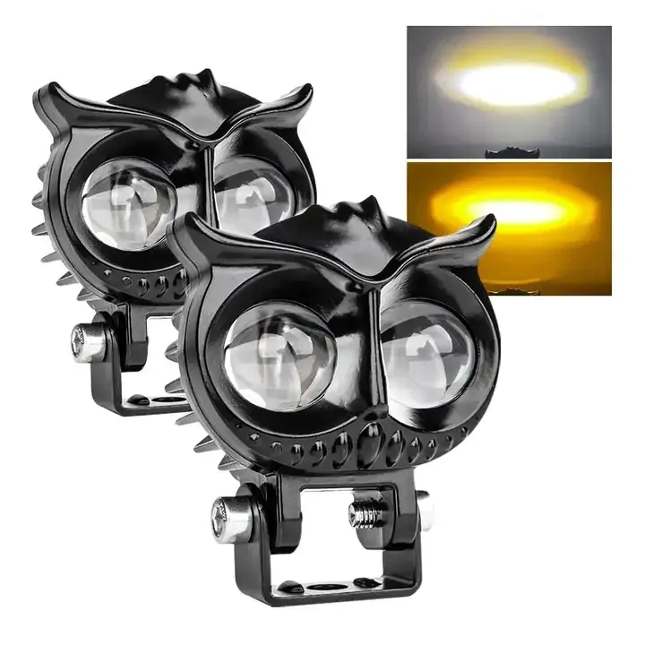 Motorcycles Yellow White Dual Beam LED Headlight High Brightness Owl Bicycle LED Spotlights