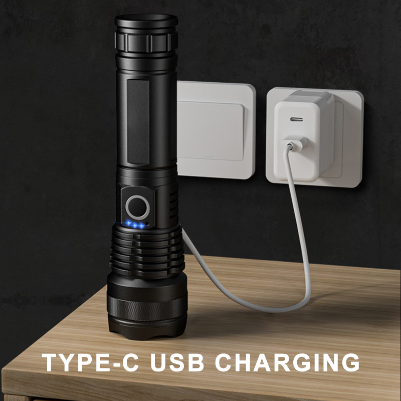 Helius 30W LED 1000m Long Range Powerful Torch Type-C Rechargeable Telescopic Zoom Tactical LED Flashlight