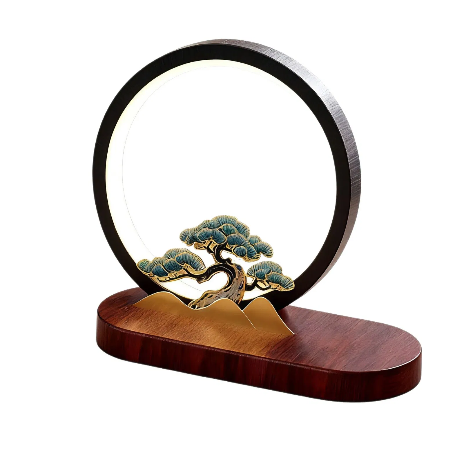Circular LED Chinese Style Pine Accent Table Lamp Wireless Charging for Smartphone Custom Logo Table Lamp