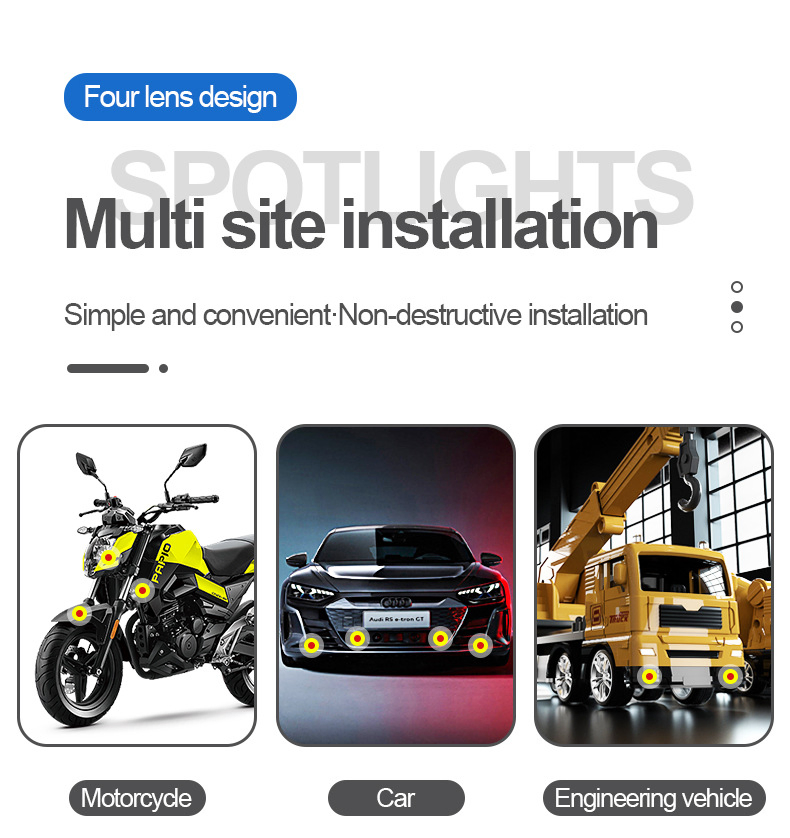 Double Color Yellow White Motorcycle Fog Light 4 LED Hi-Low Beam 12-80V for Motorbike &amp; Scooter